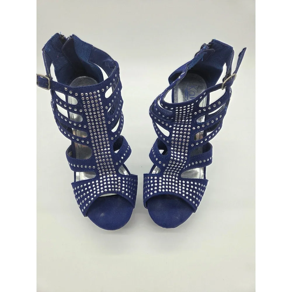Kali Platform Cage‎ Sandals 7 Blue Women Studded Stiletto Heels TUBE-1